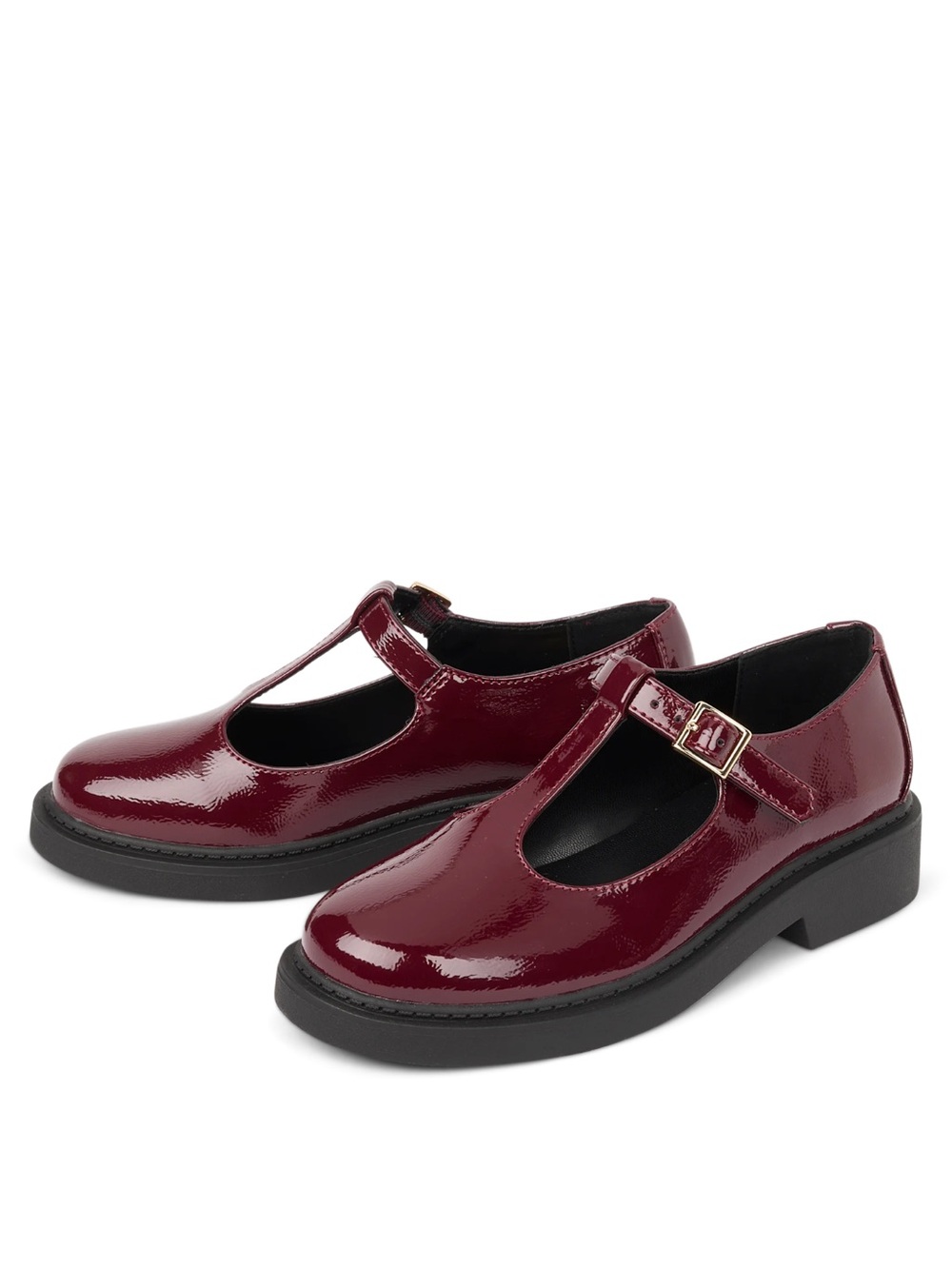 Kids Burgundy Patent T-Strap Mary Jane Shoes